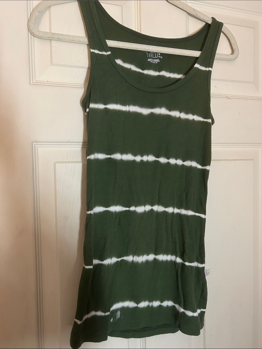Women’s Green & White Tie-Dye Tank Top- Ribbed Medium EUC